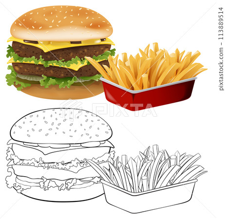 Fast Food Delight: Burger and Fries 113889514