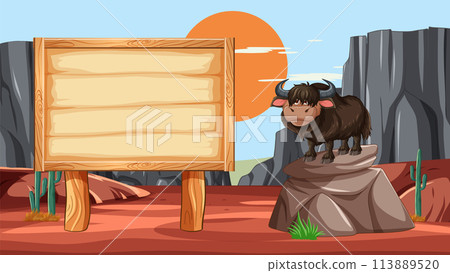 Yak by the Wooden Billboard Yak by the Wooden Billboard 113889520
