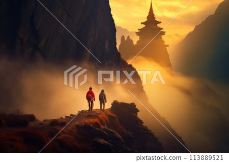 Buddhist temples on top of the mountain Buddhist temples on top of the mountain 113889521