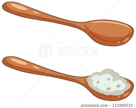 Wooden Spoons and Cottage Cheese Illustration 113889533