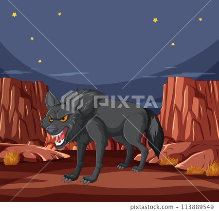 Fierce Wolf in a Desert Night Fierce Wolf in a Desert Night 113889549