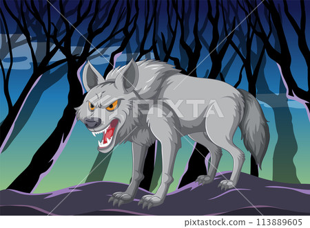 Fierce Wolf in a Dark Forest 113889605