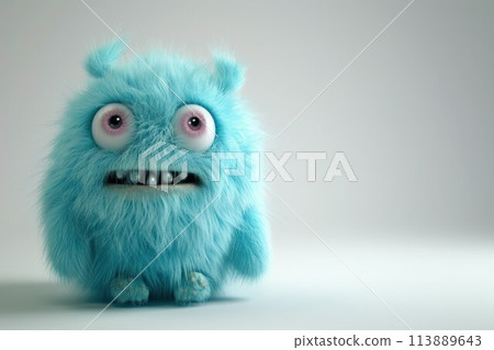 Ugly monster with a tired and depressed expression, fabulous creature made by hand from blue plasticine. Scary face of alien monster 113889643