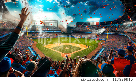 Crowd of people at baseball game with confetti... - Stock Illustration ...