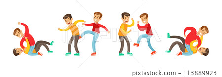 Two Boys Fist Fighting and Beating Each Other Vector Set Two Boys Fist Fighting and Beating Each Other Vector Set 113889923