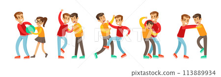 Two Boys Fist Fighting and Beating Each Other Vector Set Two Boys Fist Fighting and Beating Each Other Vector Set 113889934