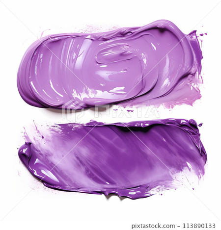 Purple makeup smears. Cream makeup texture. Top view of cream smears on white background. 113890133