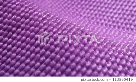 Purple soccer fabric texture with air mesh. Sportswear background 113890419