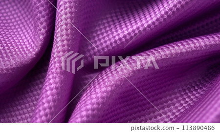 Purple soccer fabric texture with air mesh. Sportswear background 113890486