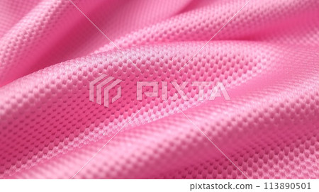 Pink soccer fabric texture with air mesh. Athletic wear backdrop 113890501