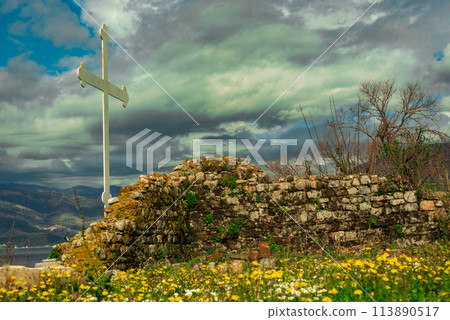 Bay of Kotor. Cross at the Monastery of St. Michael the Archangel. Montenegro Bay of Kotor. Cross at the Monastery of St. Michael the Archangel. Montenegro 113890517