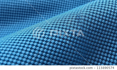 Blue soccer fabric texture with air mesh. Athletic wear backdrop 113890574