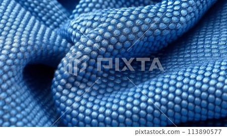 Navy blue soccer fabric texture with air mesh. Sportswear background 113890577