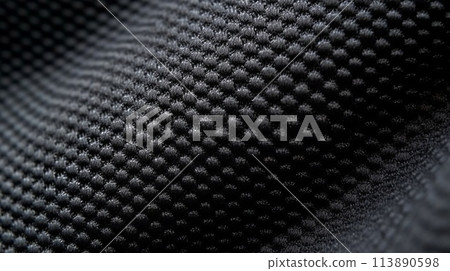 Black soccer fabric texture with air mesh. Athletic wear backdrop 113890598