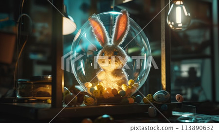 Happy easter background. Neon Easter bunny 113890632