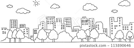 Simple cityscape line drawing 113890646
