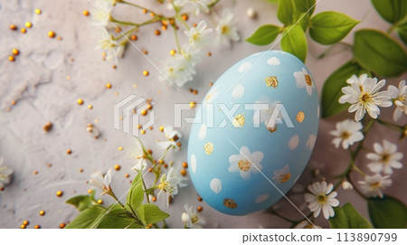 Happy easter banner background. Easter eggs with flowers 113890799