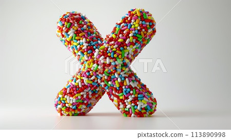 3d colorful sugar sprinkles letter X isolated on white background 113890998