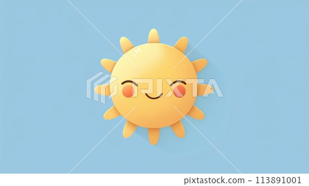 Cute cartoon 3d sun isolated on blue background. 113891001