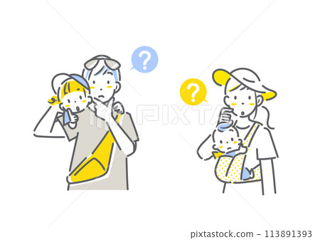 A family of four on a summer trip thinking Simple and stylish line drawing illustration A family of four on a summer trip thinking Simple and stylish line drawing illustration 113891393