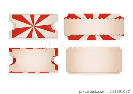 set realistic ticket,voucher coupon retro circus carnival, fair style, template with shadow 113891657