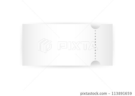 Realistic white coupon, ticket, boarding pass,voucher template mock up with one stub rip line and shadow. 113891659