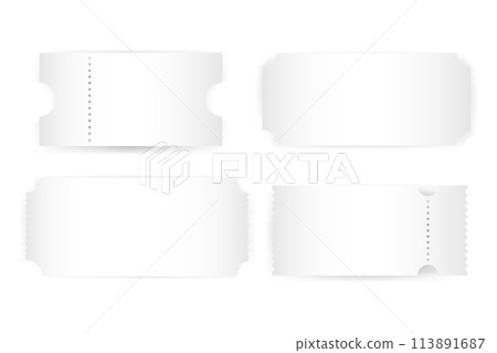 Set realistic white template of coupon, ticket, boarding pass,voucher with one stub rip line and shadow. 113891687