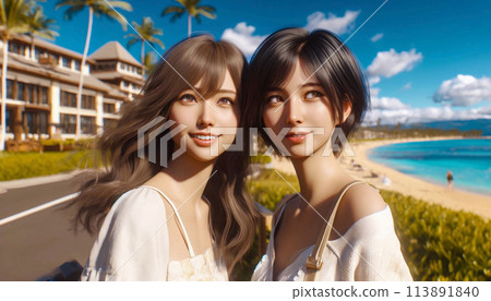 兩位年輕女性的海外旅行形象 兩位年輕女性的海外旅行形象 113891840