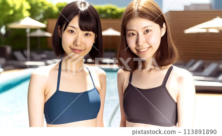 Image of two young women in swimsuits 113891890