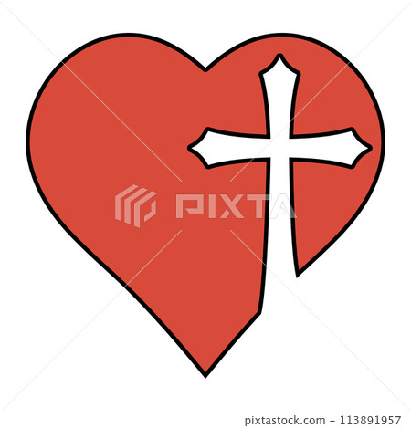 Cross crucifixion heart, logo religious community, symbol love faith God 113891957