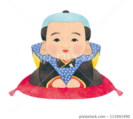 可愛福助娃娃幸運符水彩光澤 可愛福助娃娃幸運符水彩光澤 113891990