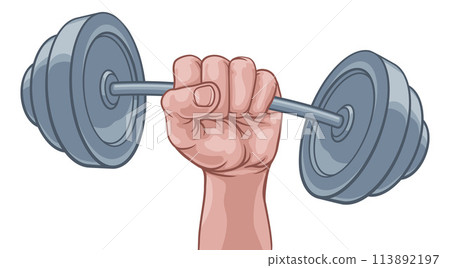 Weight Lifting Fist Hand Holding Barbell Concept Weight Lifting Fist Hand Holding Barbell Concept 113892197