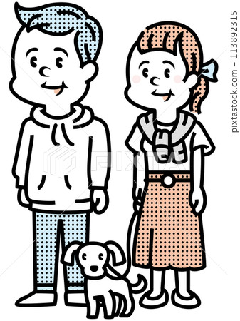 Dog and family illustration Dog and family illustration 113892315