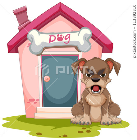 Angry Dog Guarding Its Cartoon House 113892810