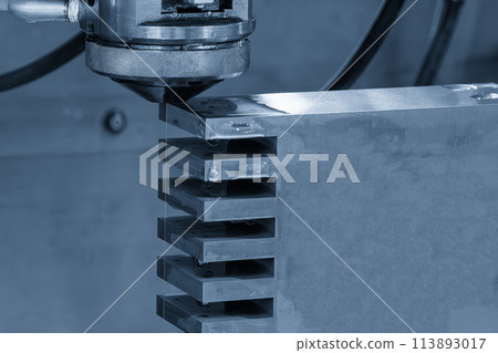 Closeup scene the wire EDM machine cutting the mold insert parts. 113893017