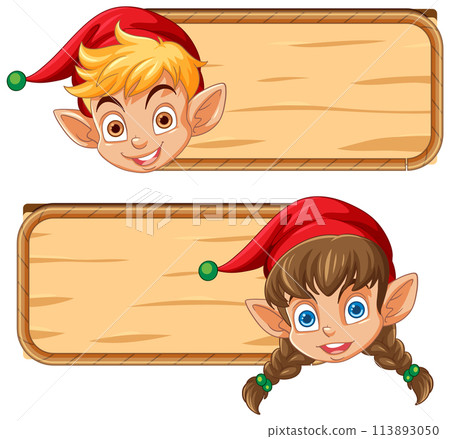 Cheerful Elves with Festive Banners 113893050