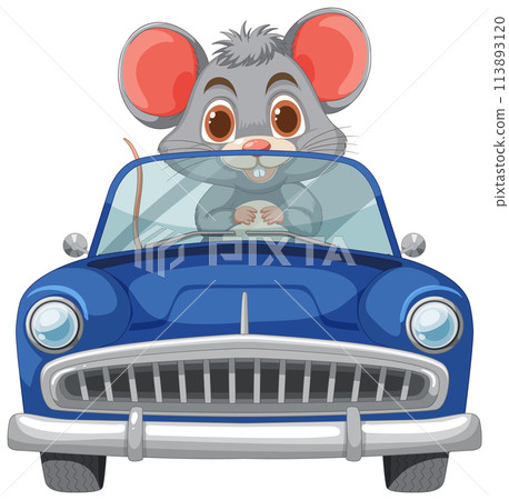 Cute Mouse Driving a Blue Car Cute Mouse Driving a Blue Car 113893120