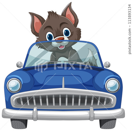 Happy Chipmunk Driving a Blue Car 113893134