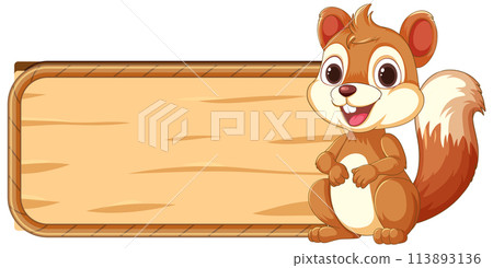 Cheerful Squirrel with Blank Signboard Cheerful Squirrel with Blank Signboard 113893136