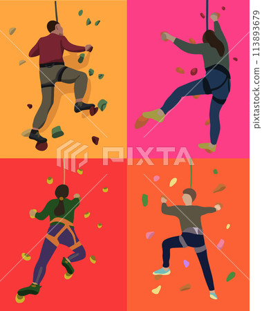 Vector isolated illustration of a set of people on a climbing wall. Vector isolated illustration of a set of people on a climbing wall. 113893679