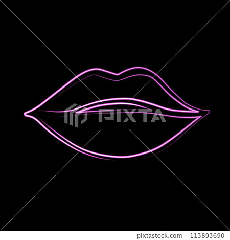 Vector illustration of human lips with neon effect. 113893690