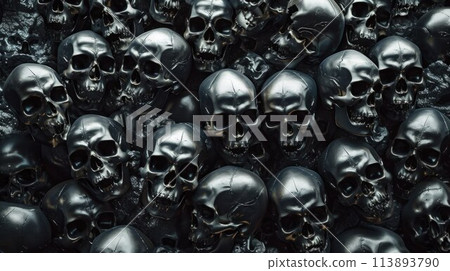 Pile Of Skull And Bone, On Black Background, scary crime concept, still life style Pile Of Skull And Bone, On Black Background, scary crime concept, still life style 113893790