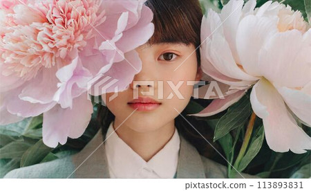 婦女與鮮花人物肖像美容藝術藝術 113893831