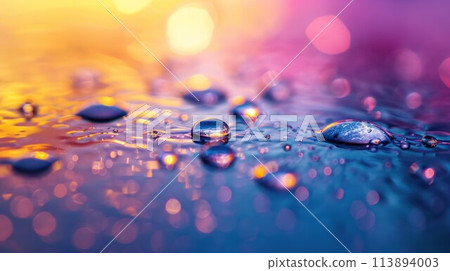 Color waterdrops on a surface colorful background 113894003
