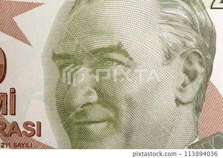 Mustafa Kemal Pasha a closeup portrait from Turkish money 113894036