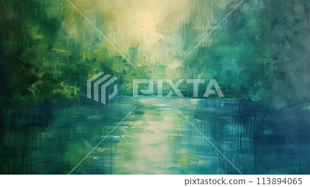 Deep forest and mysterious lake oil painting_4 113894065