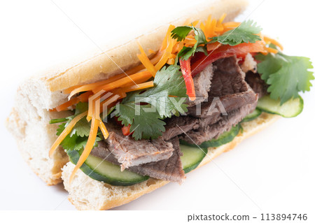 Vietnamese banh mi sandwich isolated on white background 113894746