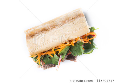 Vietnamese banh mi sandwich isolated on white background 113894747