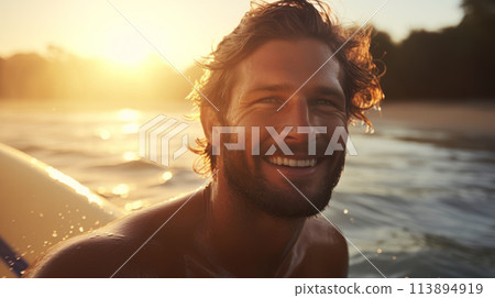 A handsome guy with a good-natured smile 113894919