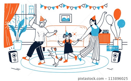 Happy family celebrating birthday party at home vector illustration Happy family celebrating birthday party at home vector illustration 113896025